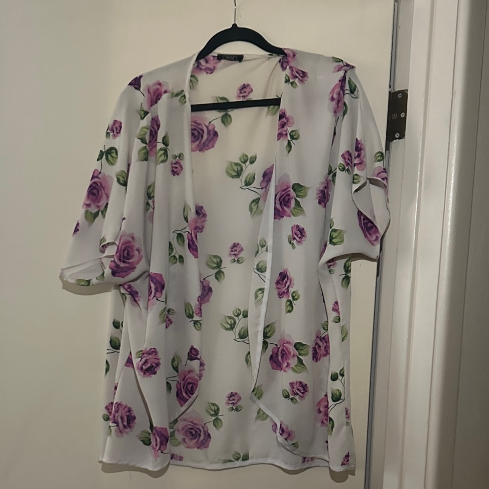 Deb Floral Cardigan - White and Purple